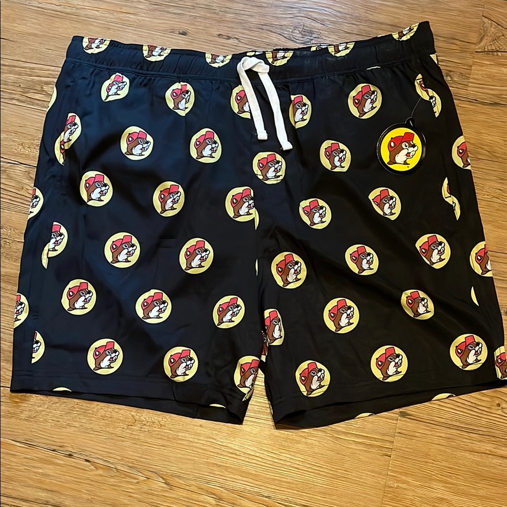 Red and Black Swim Board Shorts with Retro Design